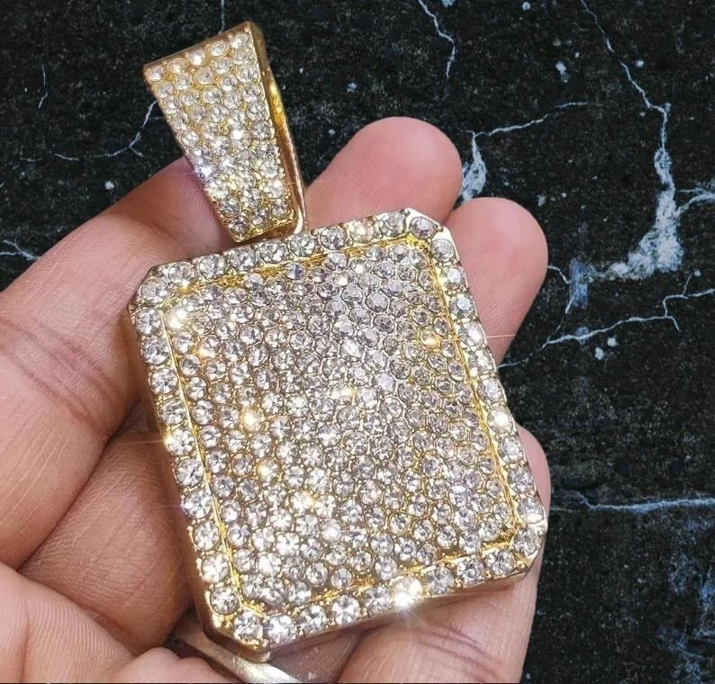 14K Yellow Gold Plated 3Ct Round Lab Created Diamond Custom Hip Hop Pendant,