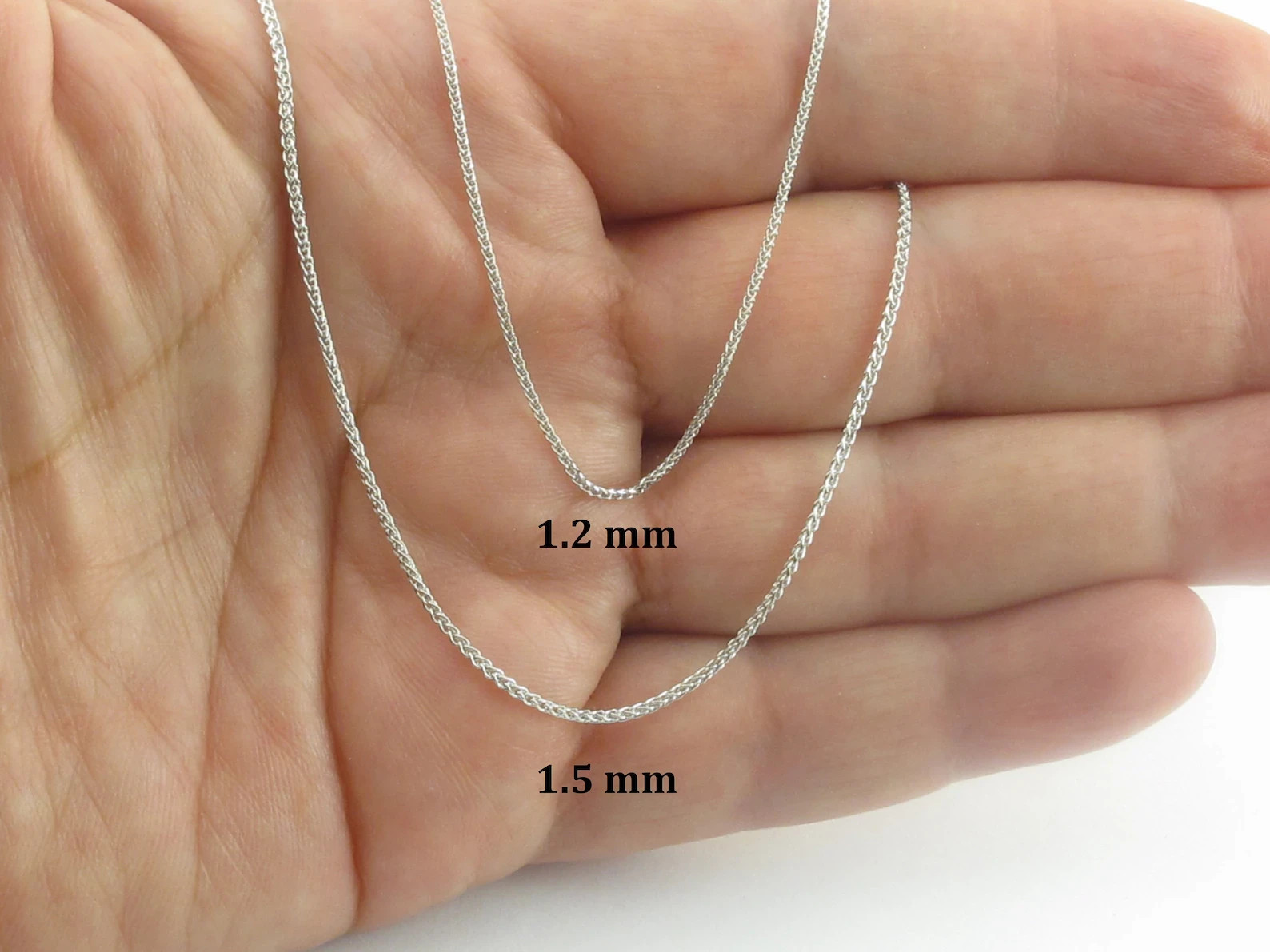 14k Solid White Gold Wheat Chain 16″ 18″ 20″ 22″ 24″- 0.8 mm To 2.1 mm