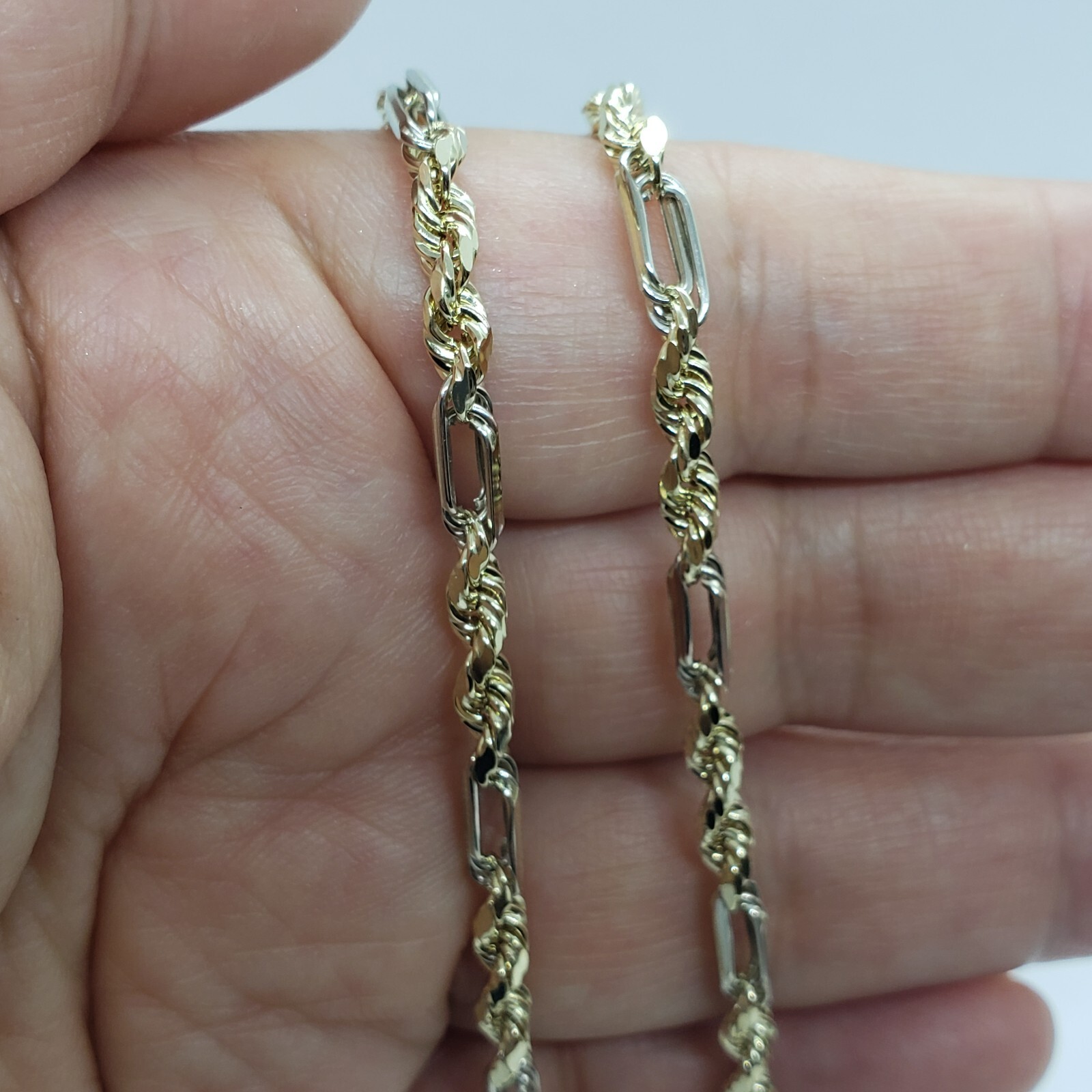 Authentic 14k Gold Two Tone Figarope Chain Necklace or bracelet 3mm-6mm 7″-30″
