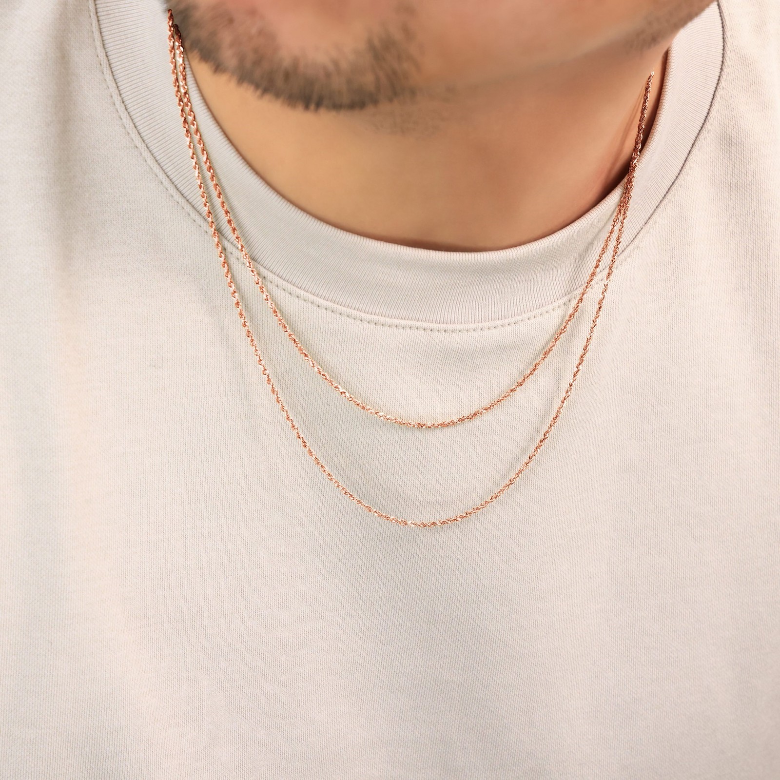 10K Rose Gold 1.5mm-6mm Diamond Cut Rope Chain Necklace Mens Womens 16″-30″