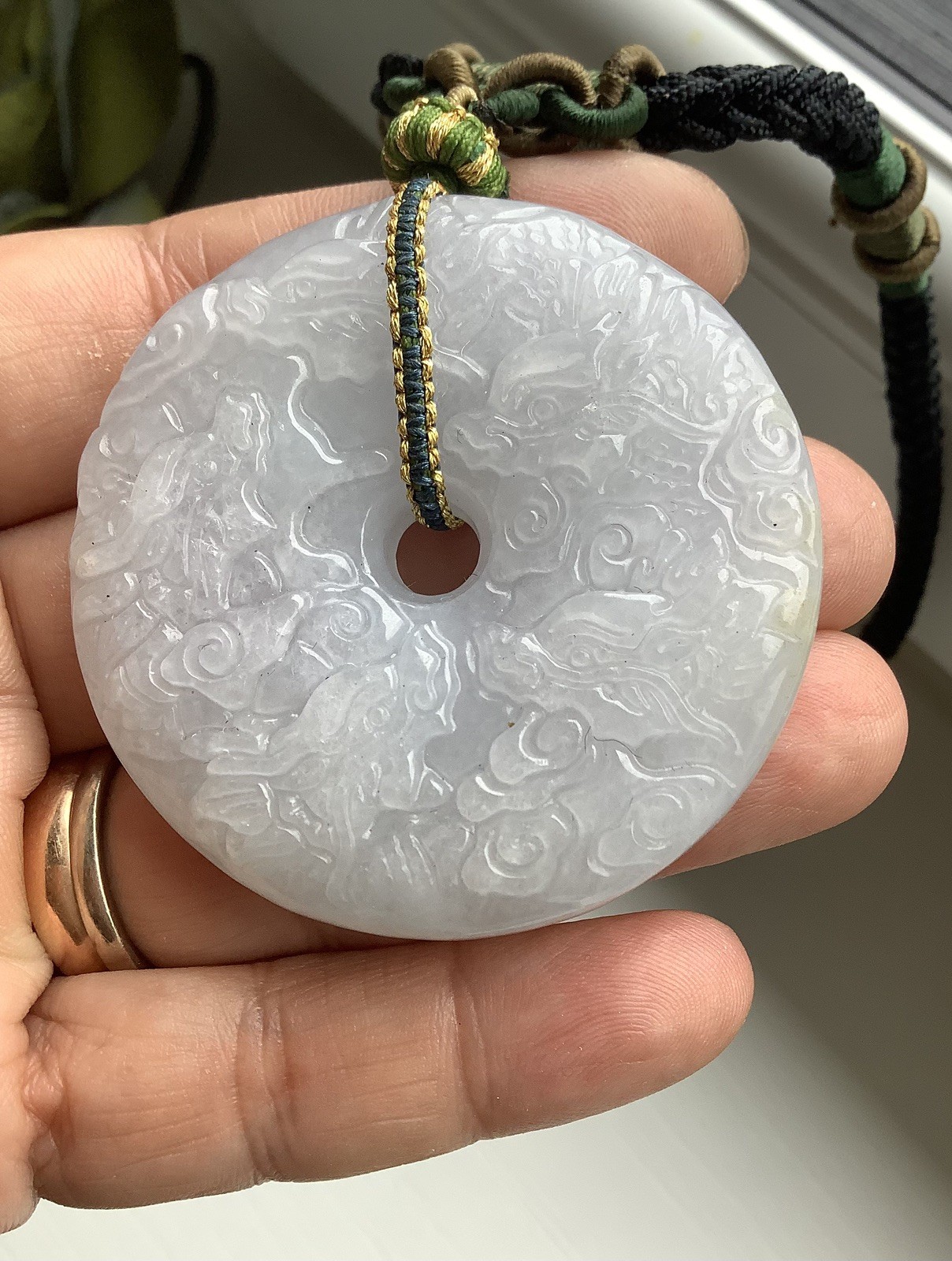 Handmade Natural Burmese Jadeite Dragon Pendant Necklace Large Chunky Statement