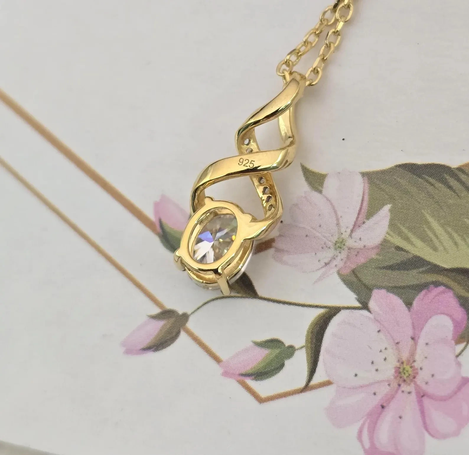 2ct Moissanite Pendant • Twisted 925 Silver Necklace • Oval Cut Stone Pendant