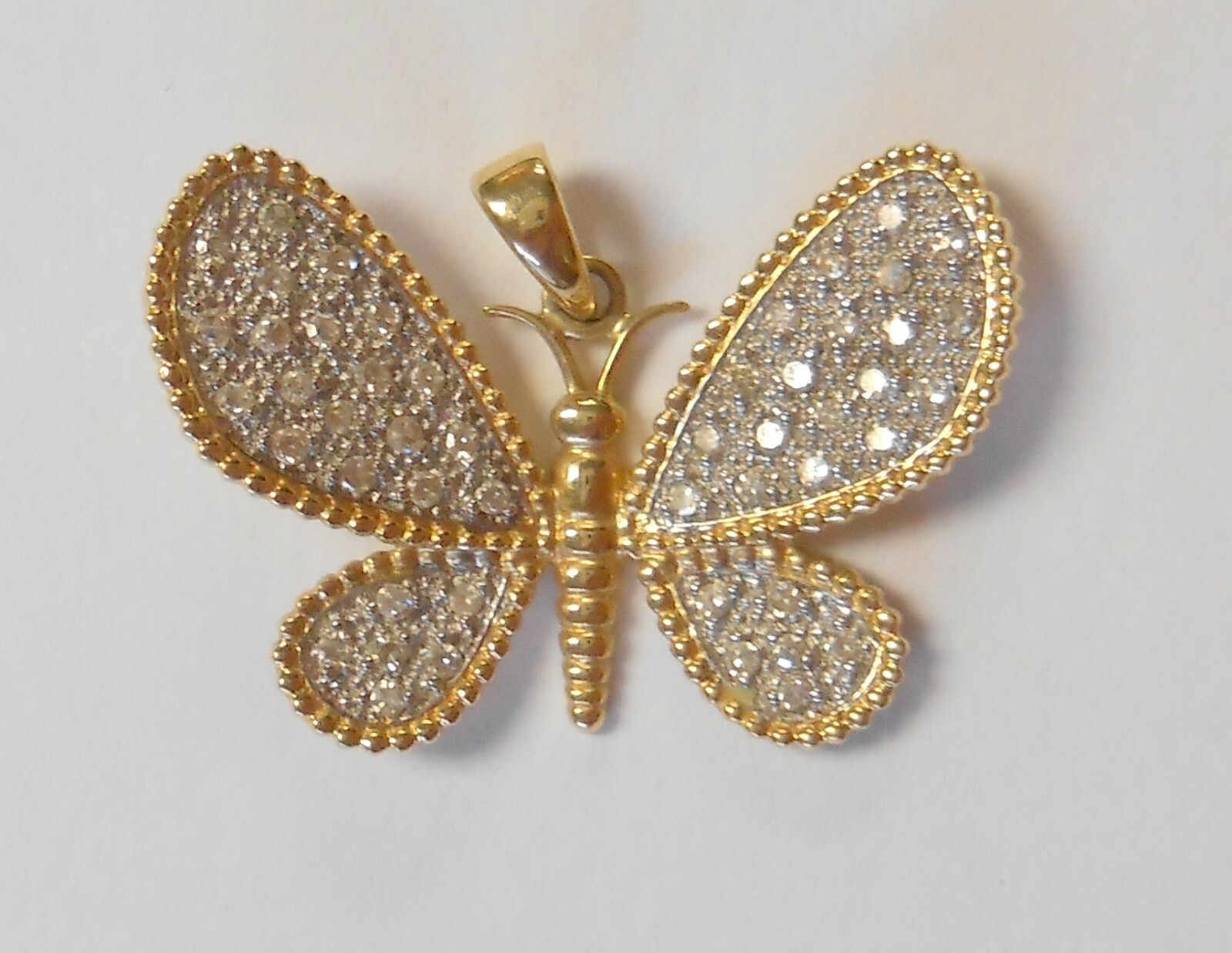 Amazing 14K Yellow &White Gold Diamond Encrusted Butterfly Pendant Charm 18x24mm