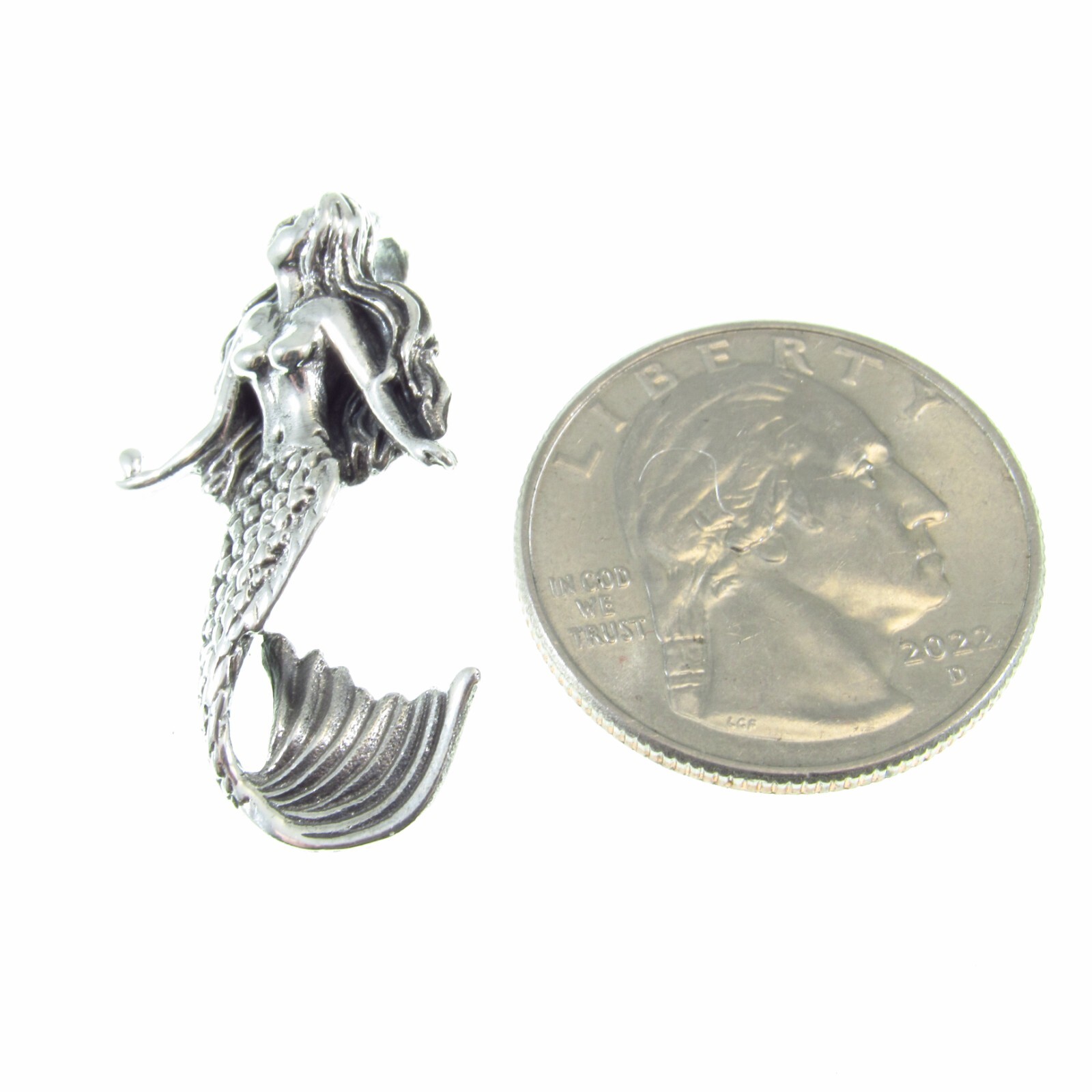 Handcrafted 925 Sterling Silver 3D MERMAID Slide Pendant Aquatic Female Fish