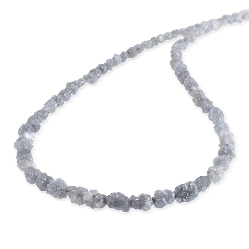 Natural Rough Gray Diamond Nuggets Beaded Necklace 925 Sterling Silver Gift 18″