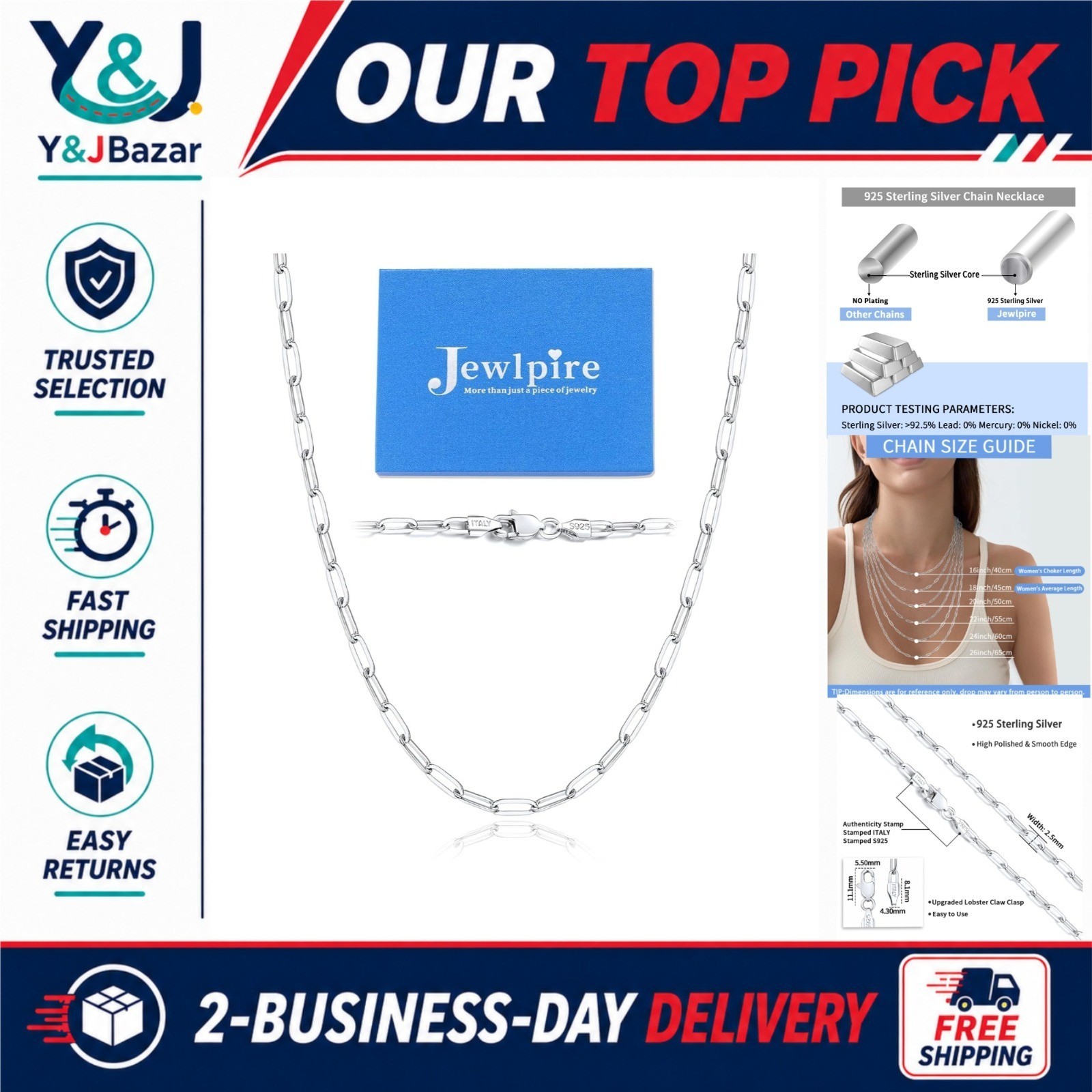 14K Gold Plated Sterling Silver Paperclip Chain Necklace Jewlpire