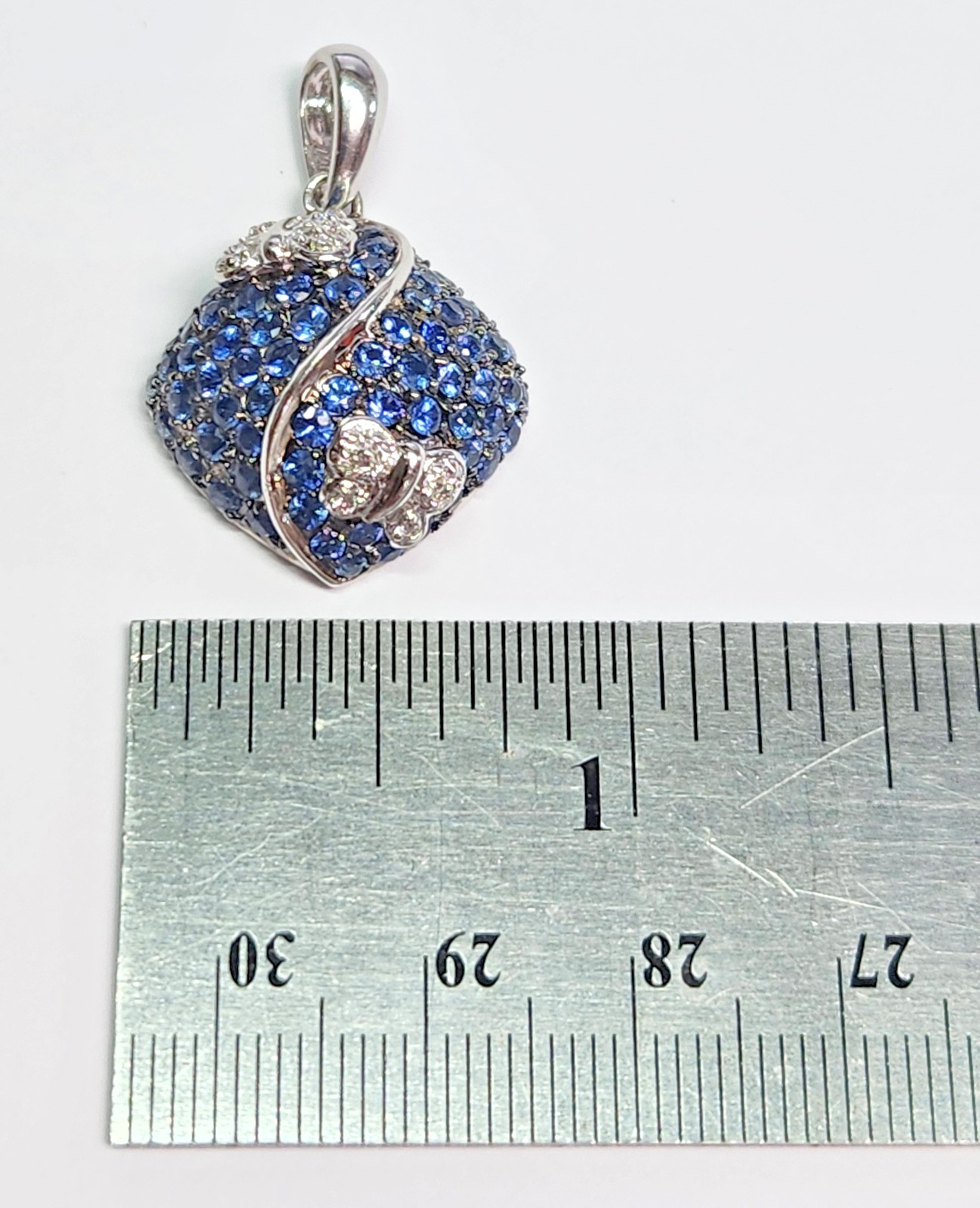 GORGEOUS 14kw Cushion Pave’ Blue Sapphire & Diamond Butterfly Accent Pendant