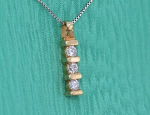 1.4 CT Round Cut Moissanite 3-Stones Bar Pendant Necklace 14K Yellow Gold Plated