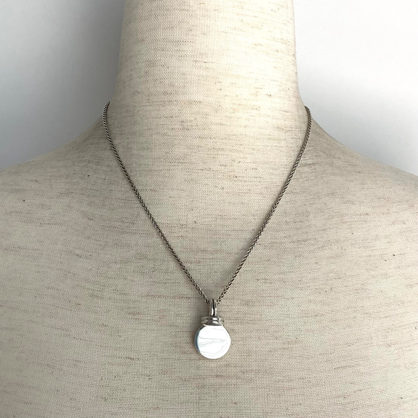 Sterling Silver 925 Blank Engraveable Round Disc Pendant Necklace Foxtail Chain
