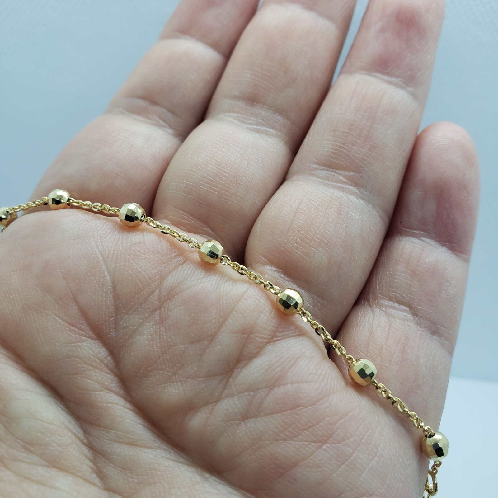 14K Solid Yellow Gold Station Ball Bead Rolo Bracelet Anklet 2mm 4mm 7″ 10″