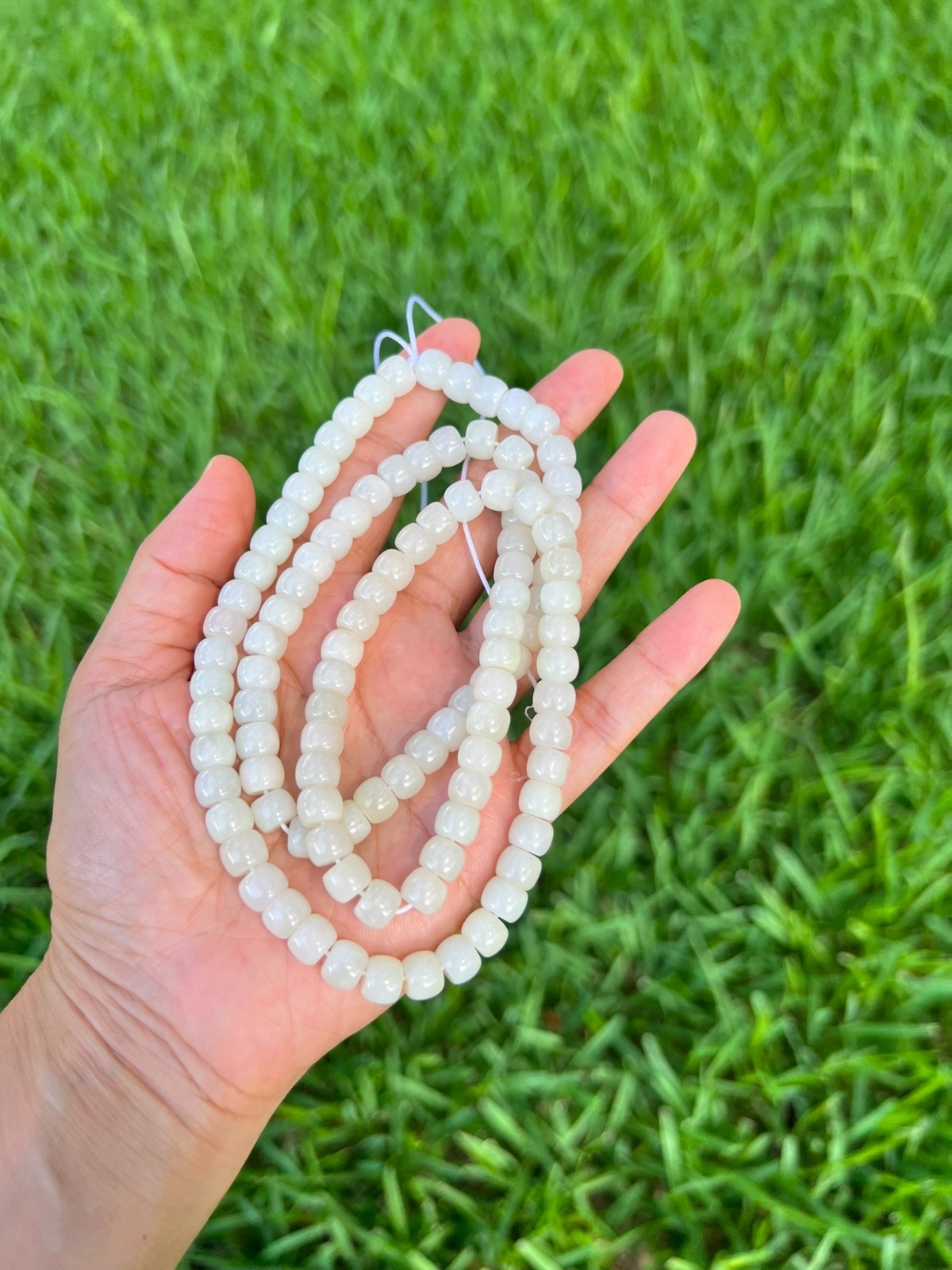 Creamy Genuine 100% Natural Nephrite Jade 7.8x6mm Bead 25.5″ Necklace B01 3