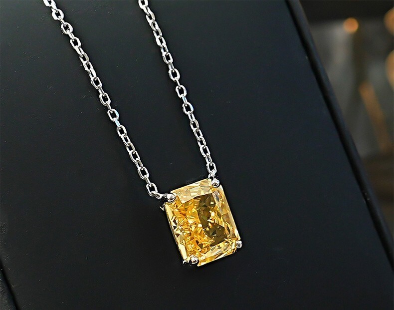 4.00CT Radiant Cut Fancy Vivid Yellow Lab Grown Diamond Pendant 14k White Gold