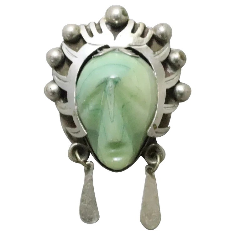 Vintage Mexican Sterling Silver Jade Pendant