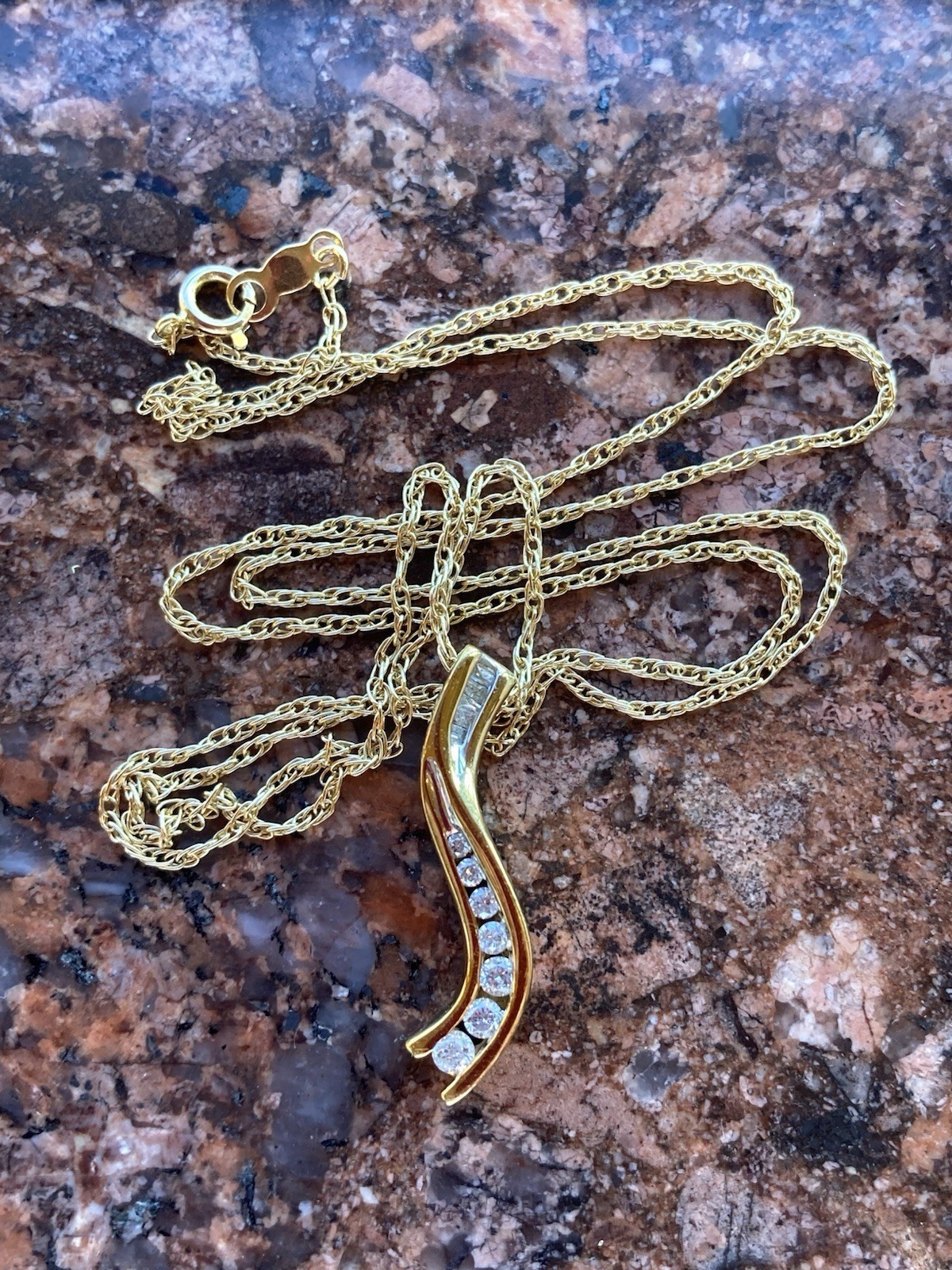 DJBM 925 Channel Set .23ct Diamond Pendant on 21” 14k Gold Chain Necklace, 1.6g