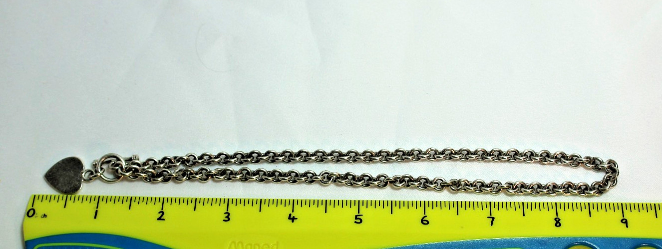 925 Sterling Silver Heart Tag Toggle Necklace Very Heavy Statement 35.4g
