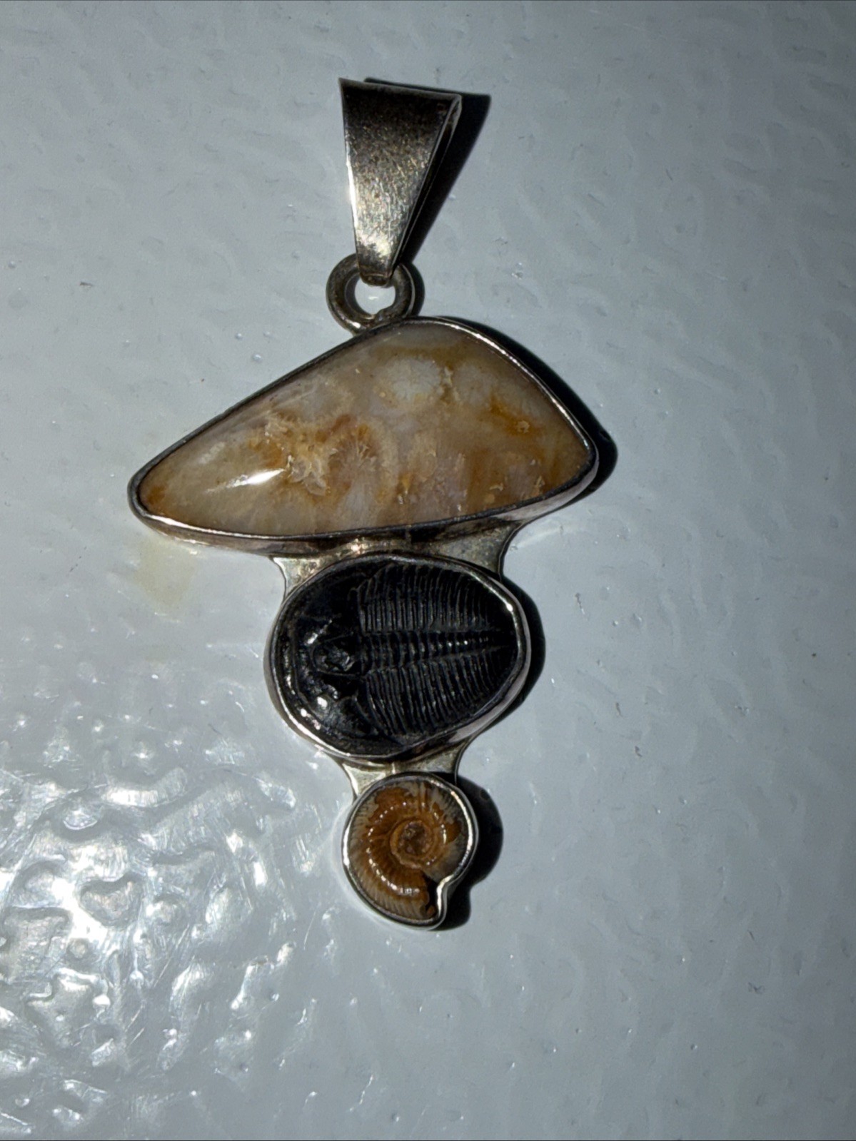 Charles Albert Fine Sterling Rare Multiple Fossil Pendant