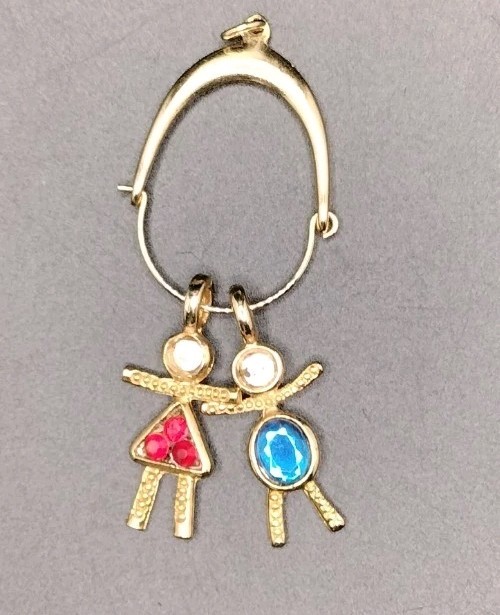 Birthstone Boy Girl Charm Pair Gold Tone Pendant Mother’s Day Mom Grandkids Kids