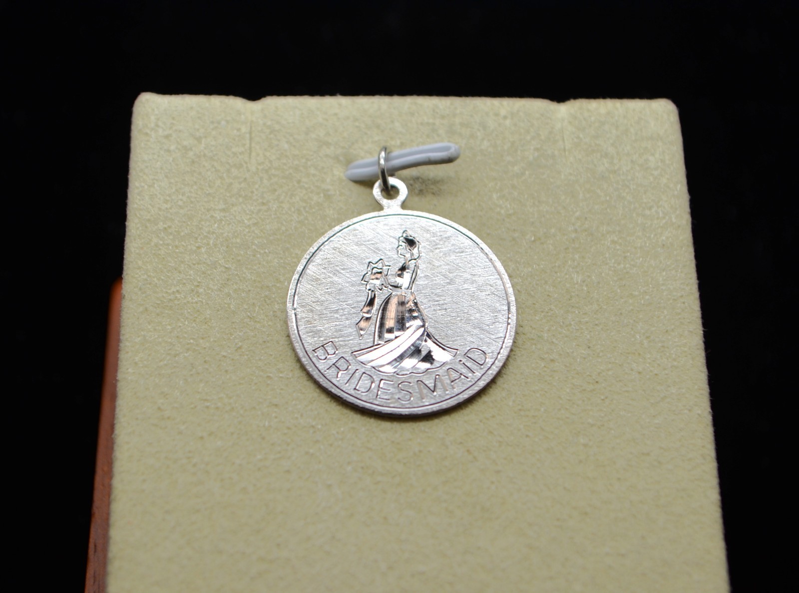 Sterling Silver Shiny “Bridesmaid” Charm/Pendant w/ Woman Holding Flowers#FME240