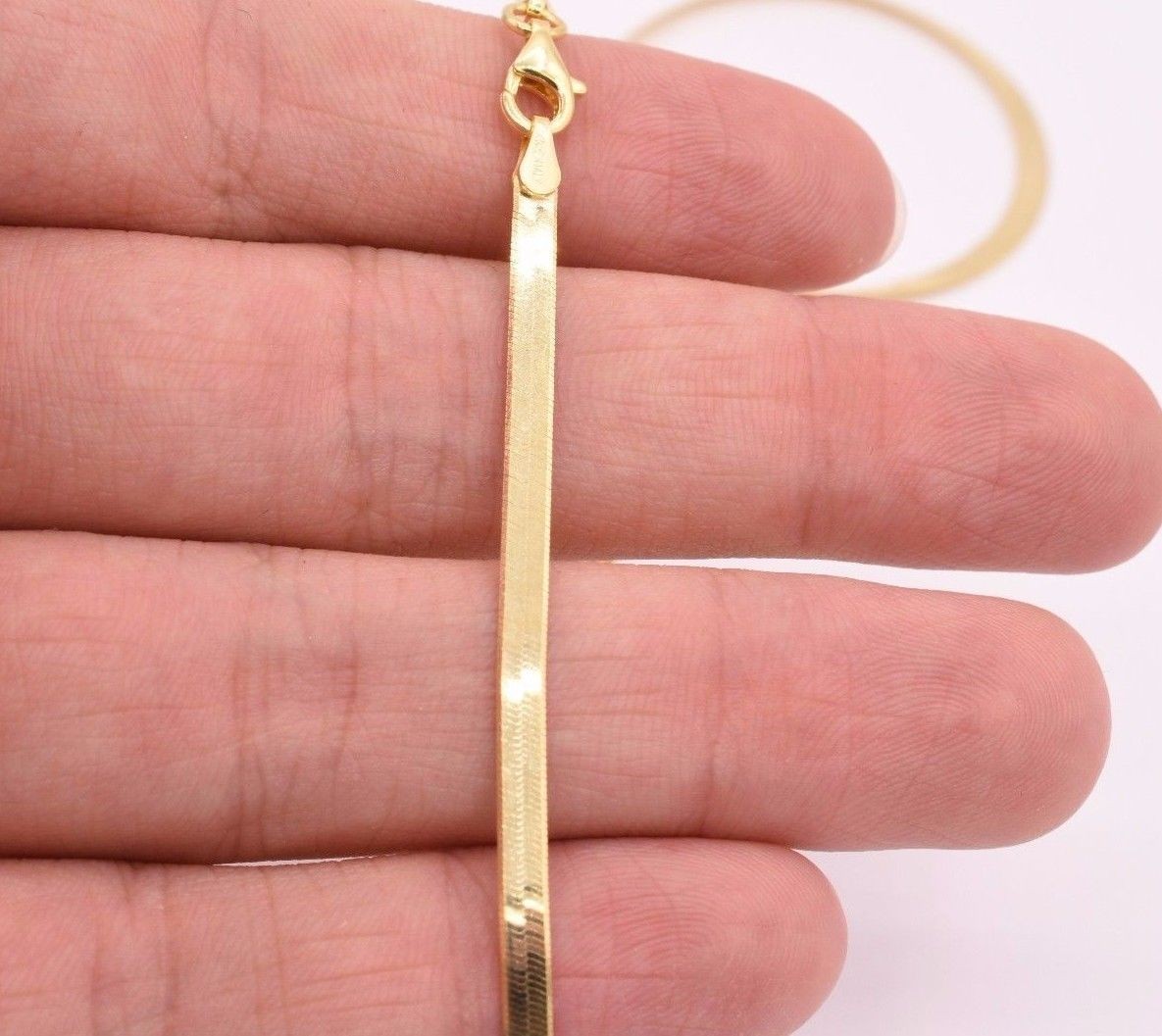 3mm Flexible Herringbone Chain Necklace 14K Yellow Gold Plated Silver 925 Italy