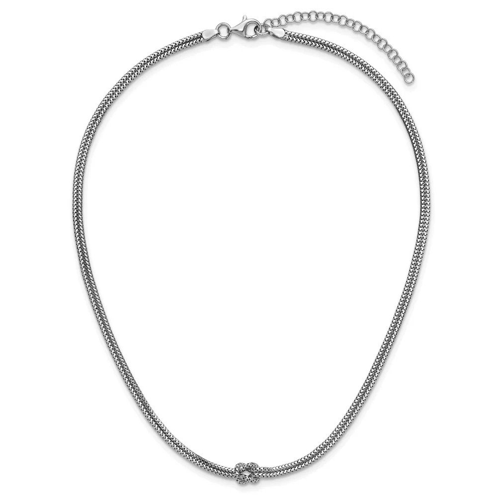 Sterling Silver RH-Plat Pol. 2-Strand Knot With 2in Ext. Necklace