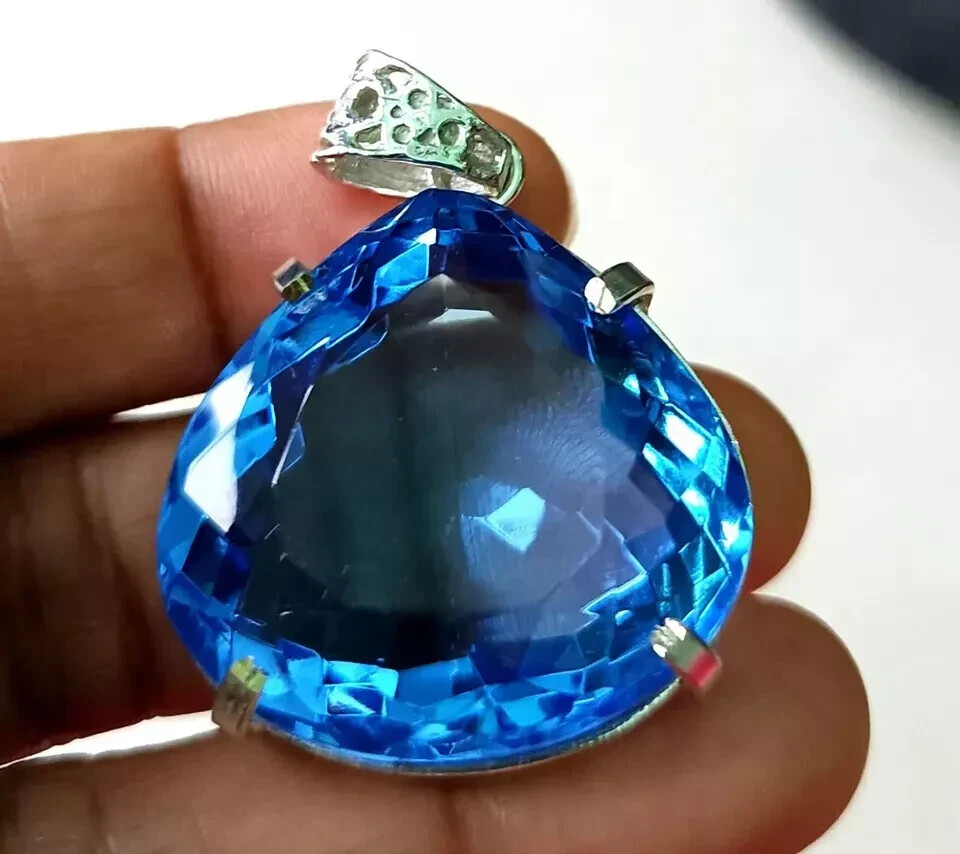 105 Ct+ Certified Natural Blue Topaz 925 Solid Silver Pendant Loose Gemstone
