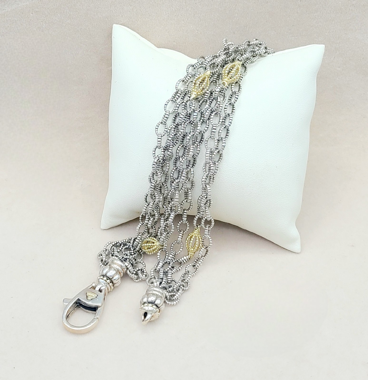 Lagos Caviar Signature Four Row Mixed Link Necklace with 18k Gold