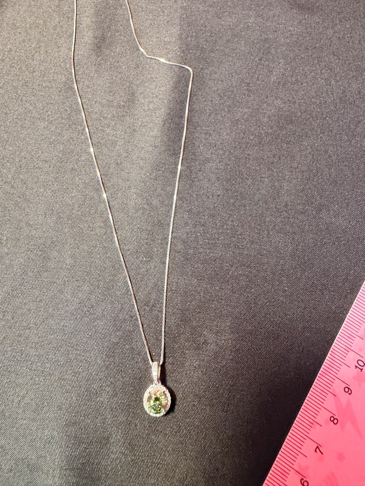 925 sterling silver necklace 16 inches moissanite green stone
