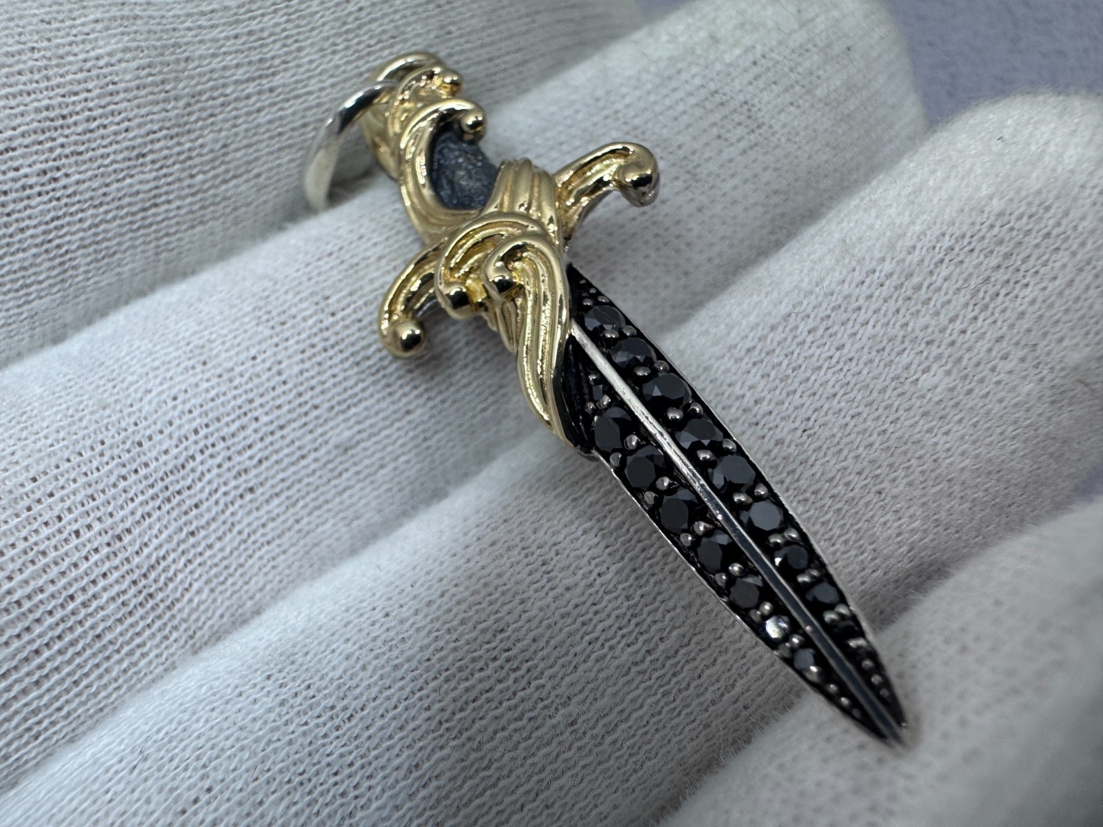 David Yurman Waves Dagger Amulet Pendant – Sterling w/ 18k Gold & Black Diamonds