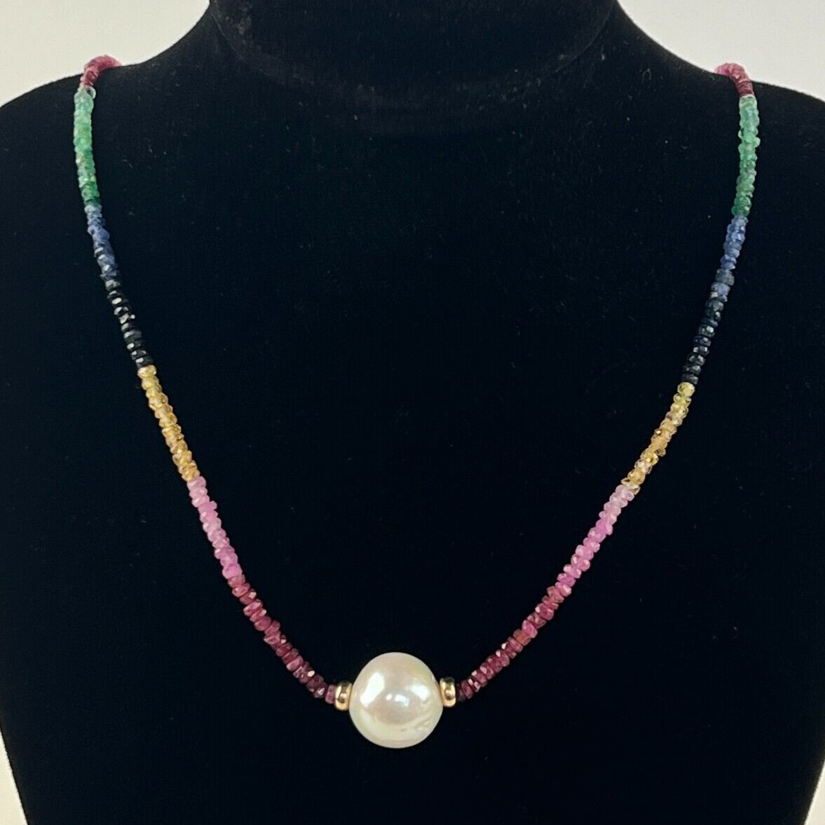 14k Yellow Gold Sapphire Pearl Necklace Multicolor Birthstone Art September June