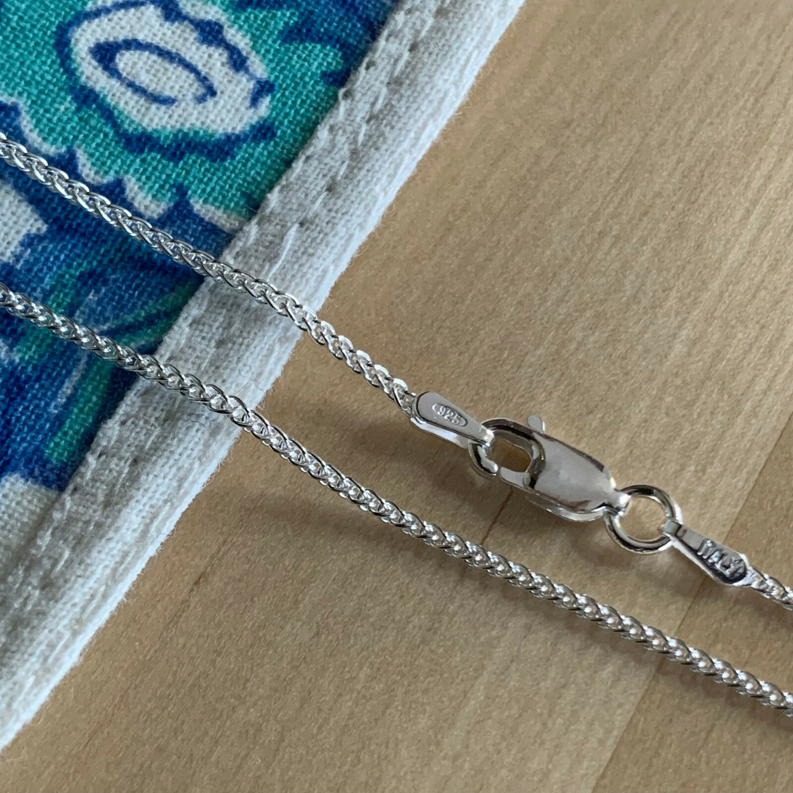 Real Solid Sterling Silver Wheat Spiga Rope Chain Necklace