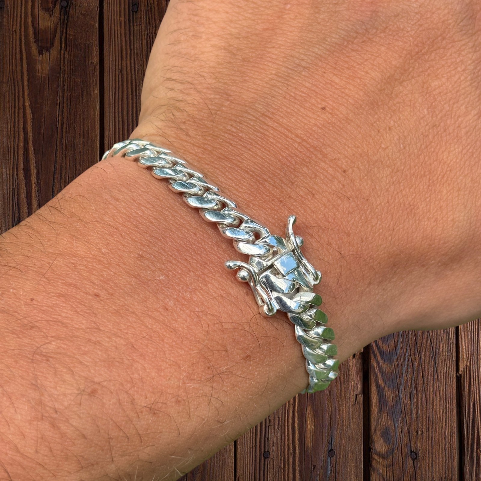 8mm Miami Cuban Link Bracelet – Real Solid 999 Fine Silver HANDMADE IN ITALY
