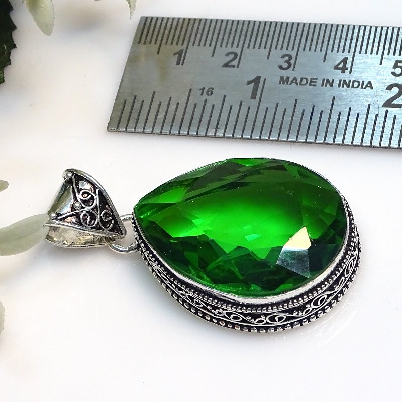 Faceted Tsavorite 925 Sterling Silver Pear Gemstone Vintage Pendant 2.2″ PG 2279