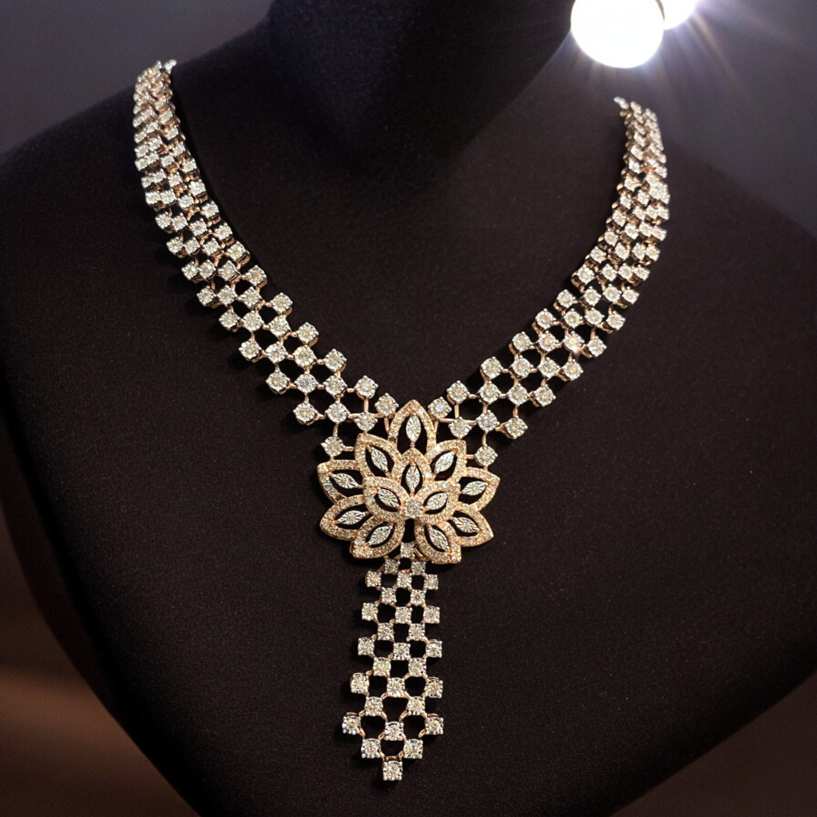 Pave 4.72 Cts Round Brilliant Cut Natural Diamonds Wedding Necklace in 14K Gold