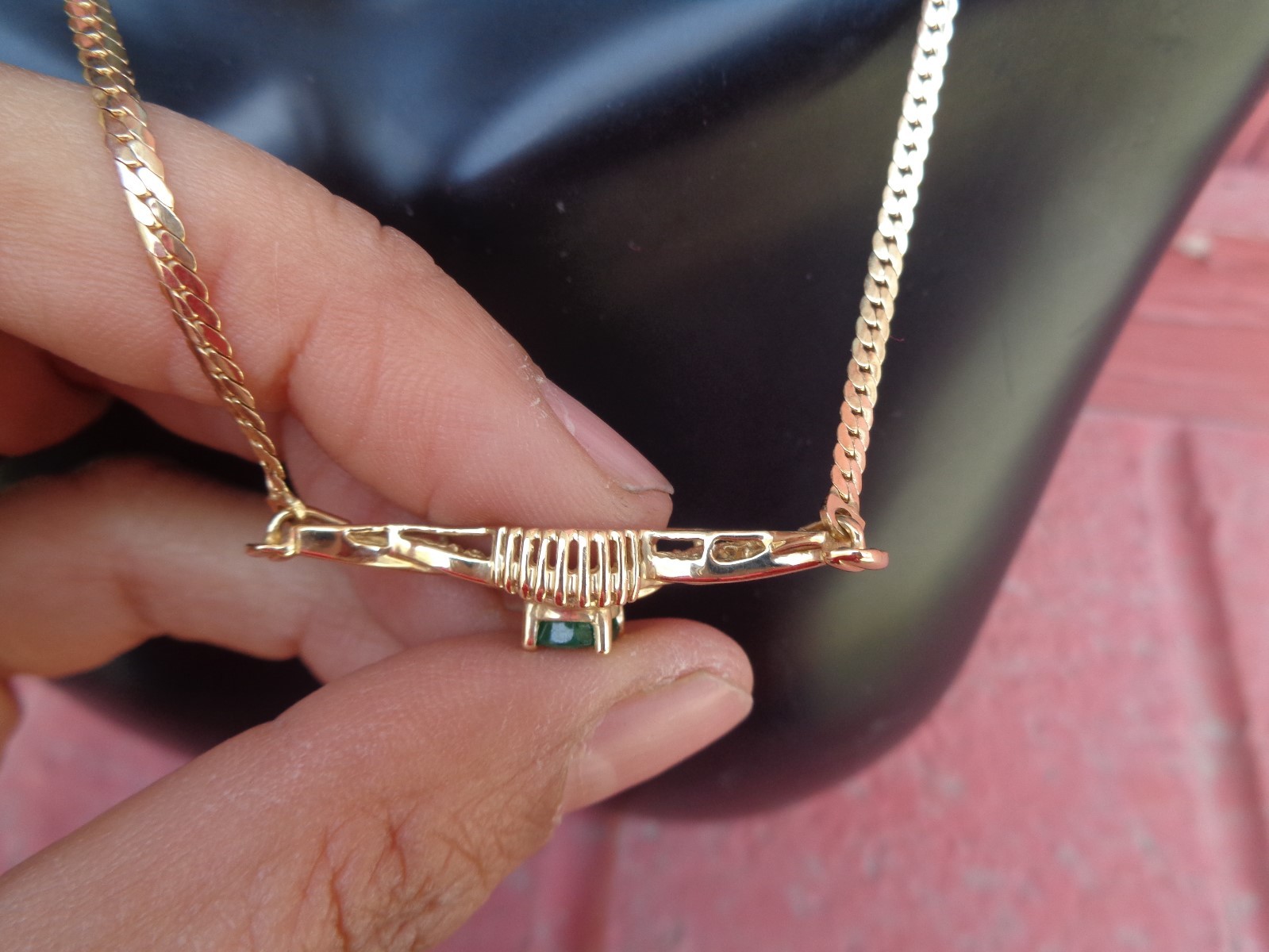 ADL 14k gold channel set and baguette diamond Emerald bib necklace LKNEW $3600