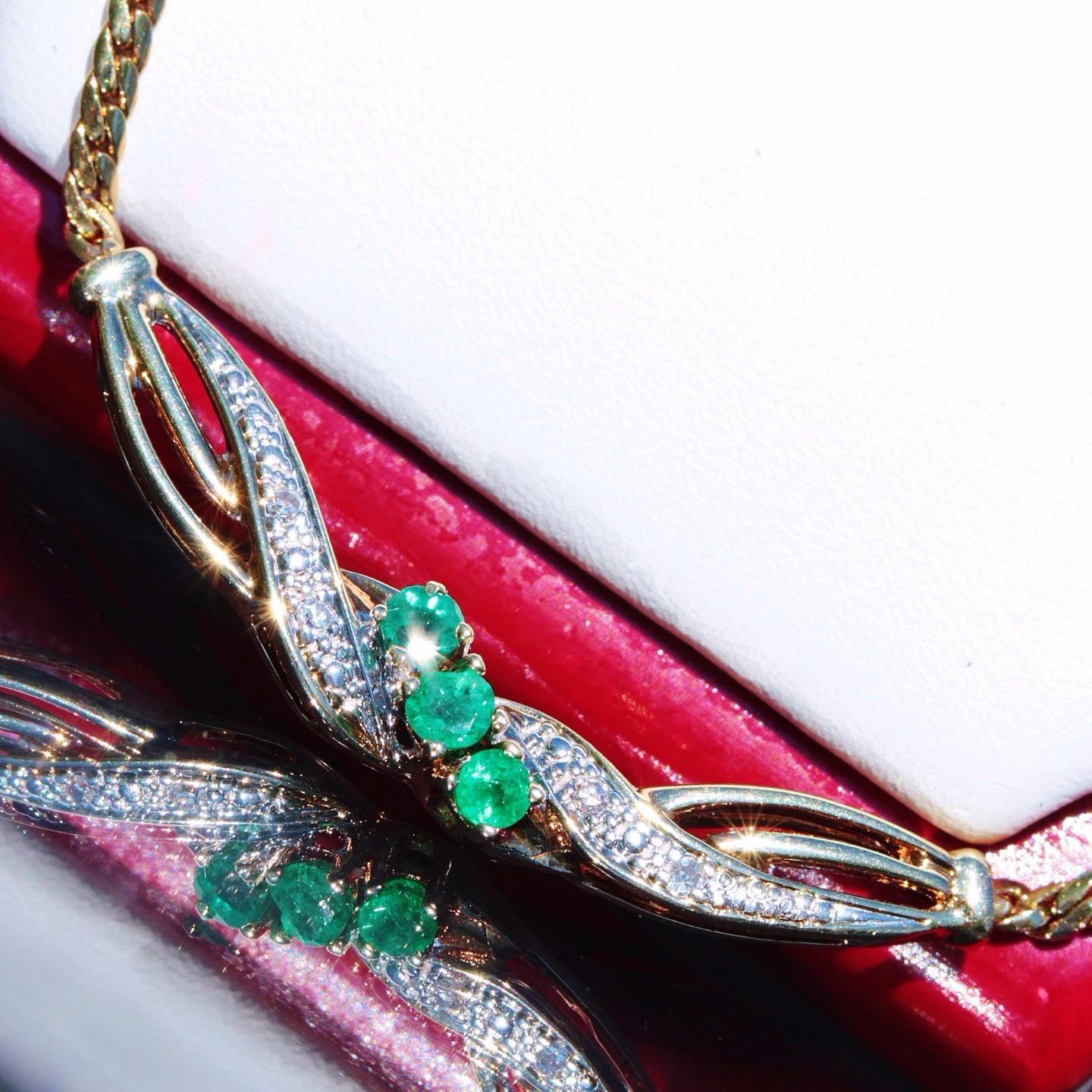 14k 585 gold 16.0″ necklace 0.17ct natural, treated emerald diamond 5.6gr #PN40