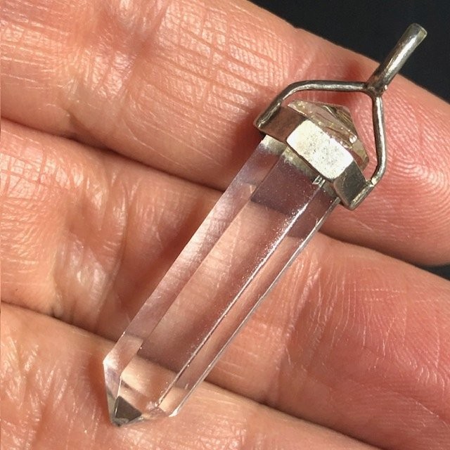 B3515 Clear glass Point Pendant 925 Sterling Silver 1.75″ Long Faceted