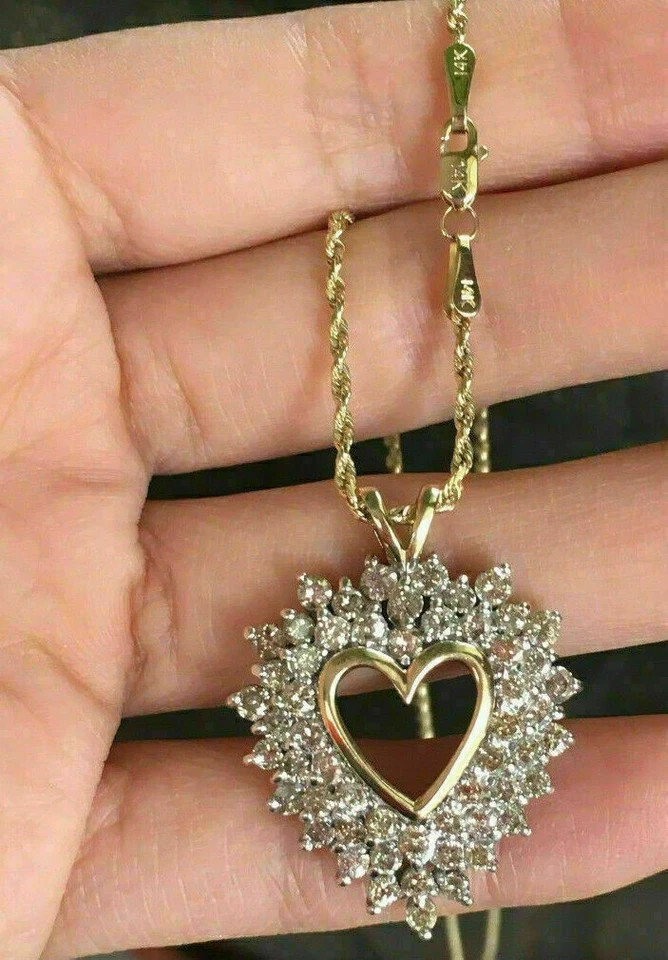 2Ct Round Cut Lab-Created Diamond Heart Pendant Valentine 14k Yellow Gold Plated