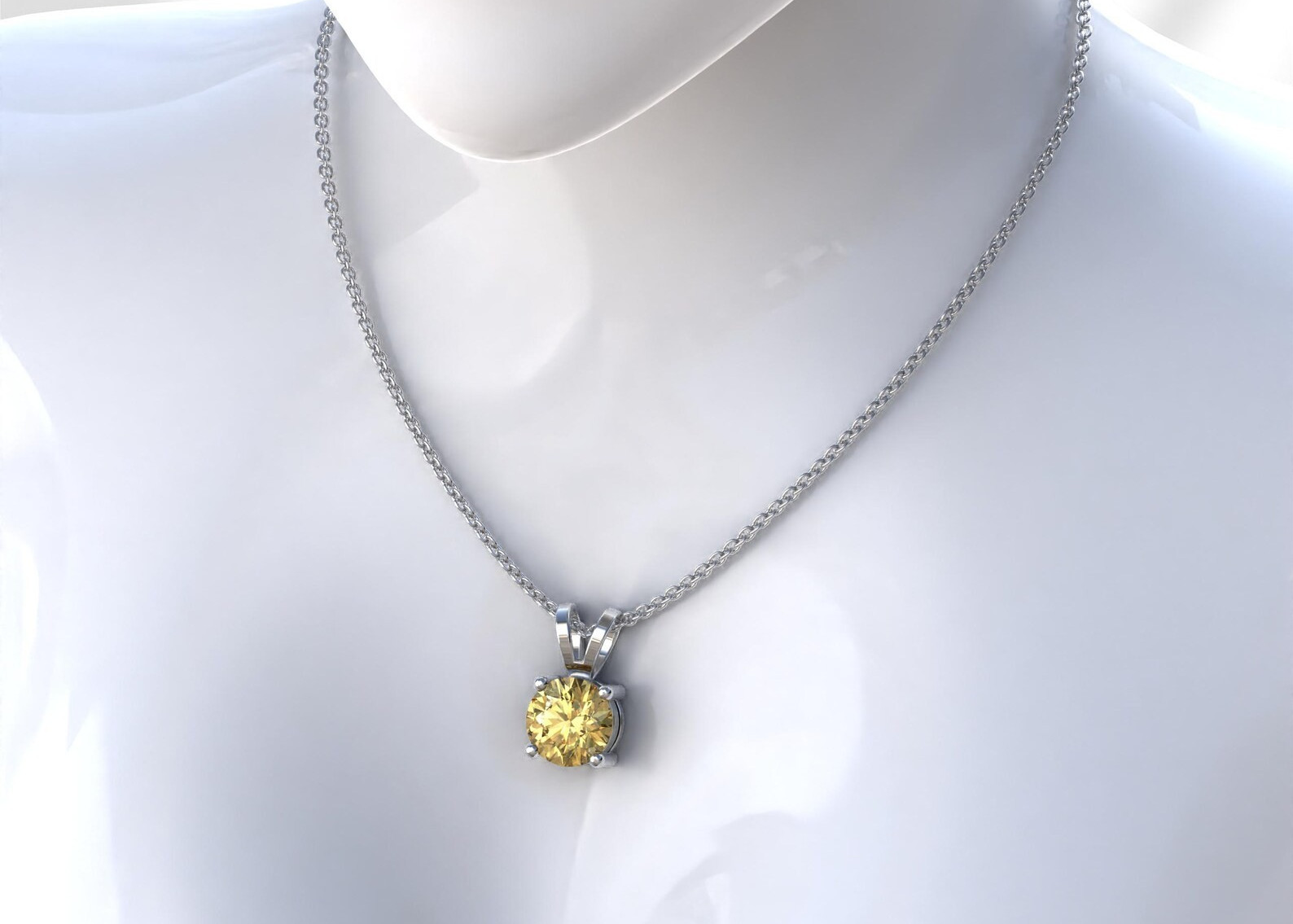 5 Ct Certified Lab Grown Yellow Diamond Solitaire Round Sterling Sliver Pendant
