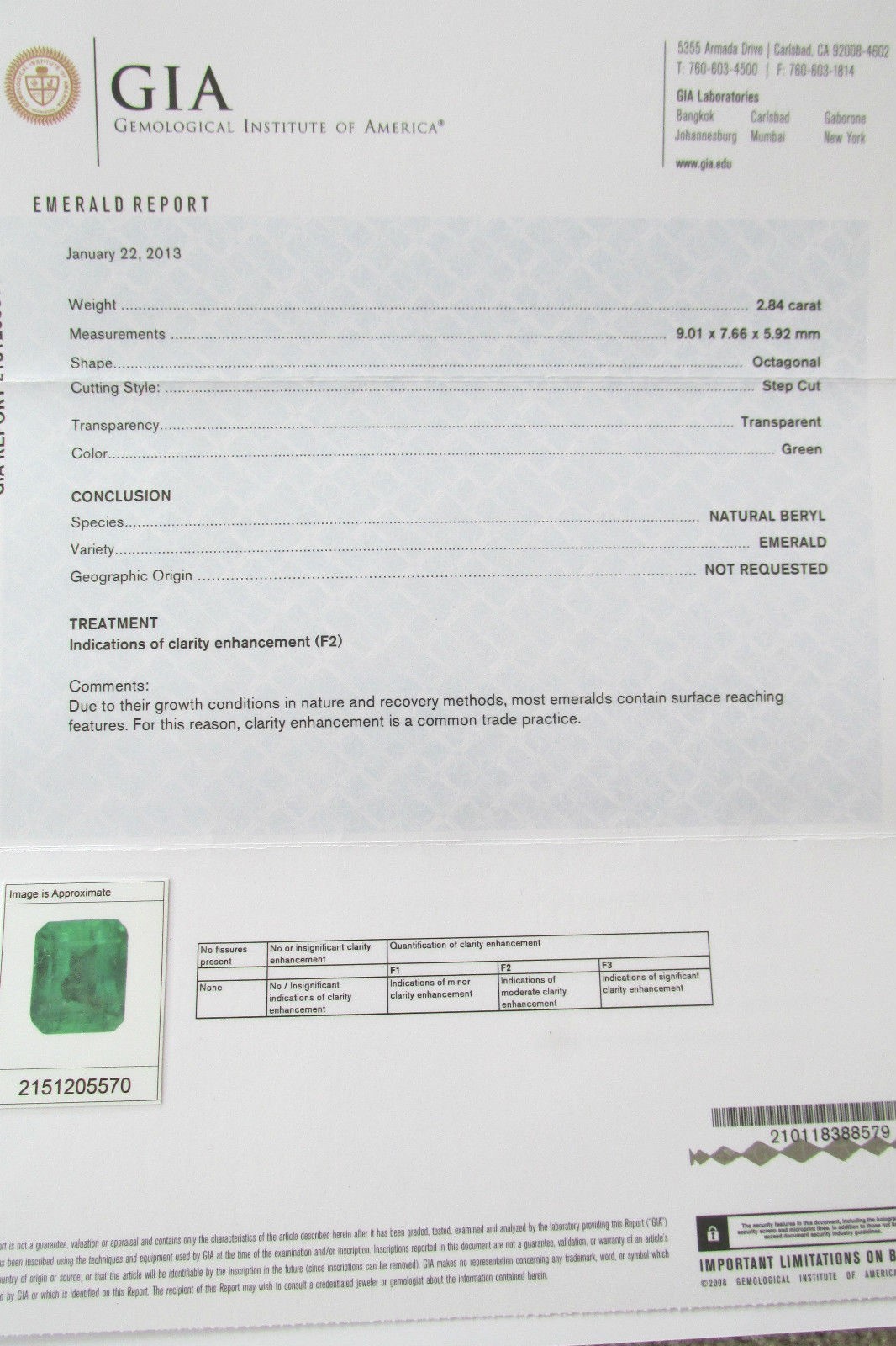 2.84 CARAT EMERALD GIA CERTIFIED PENDANT – WITH 18 ( .54 TCW ) E COLOR DIAMONDS