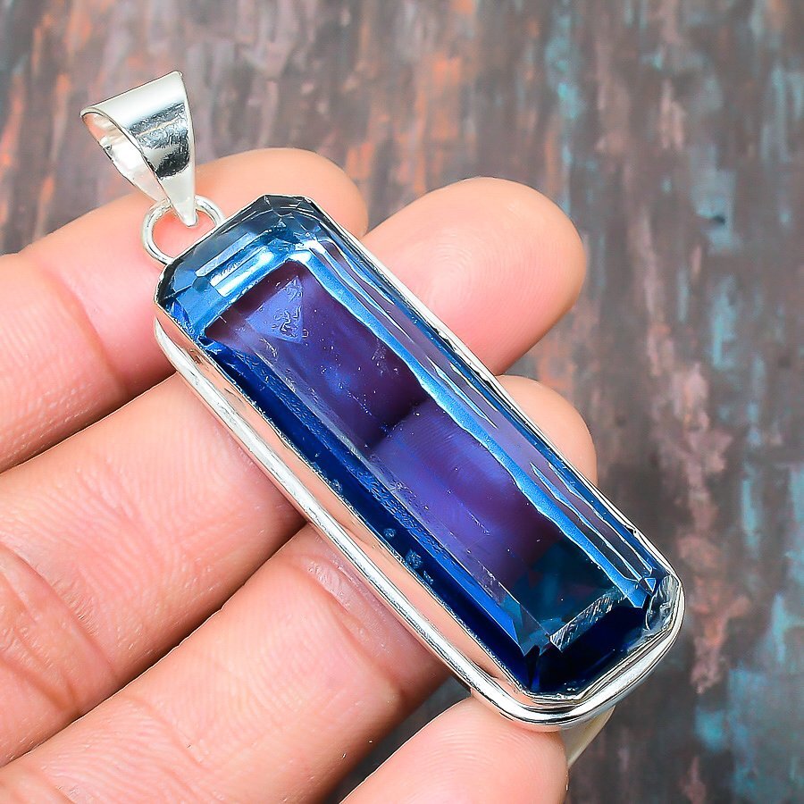 Tanzanite Quartz Gemstone Handmade Gift Jewelry Pendant 1.97″ q778