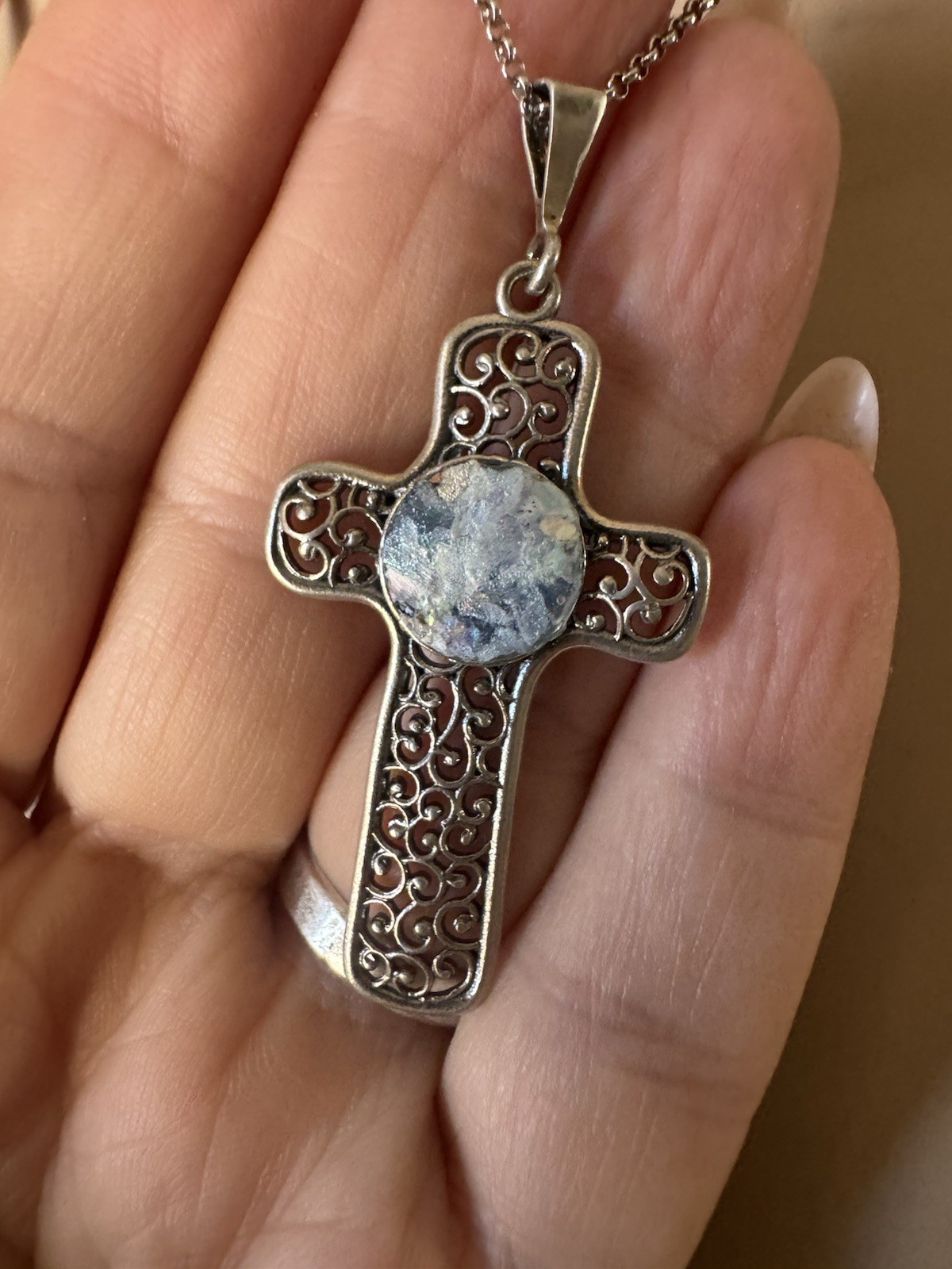 Sterling Silver 925 PZ Isreal Cross Pendant Chain Necklace 18” 925 Multi Color