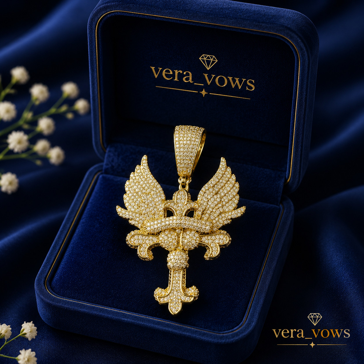 Round Cut 2 Ct Certified Moissanite Cross Charm Pendant 14K Yellow Gold Plated