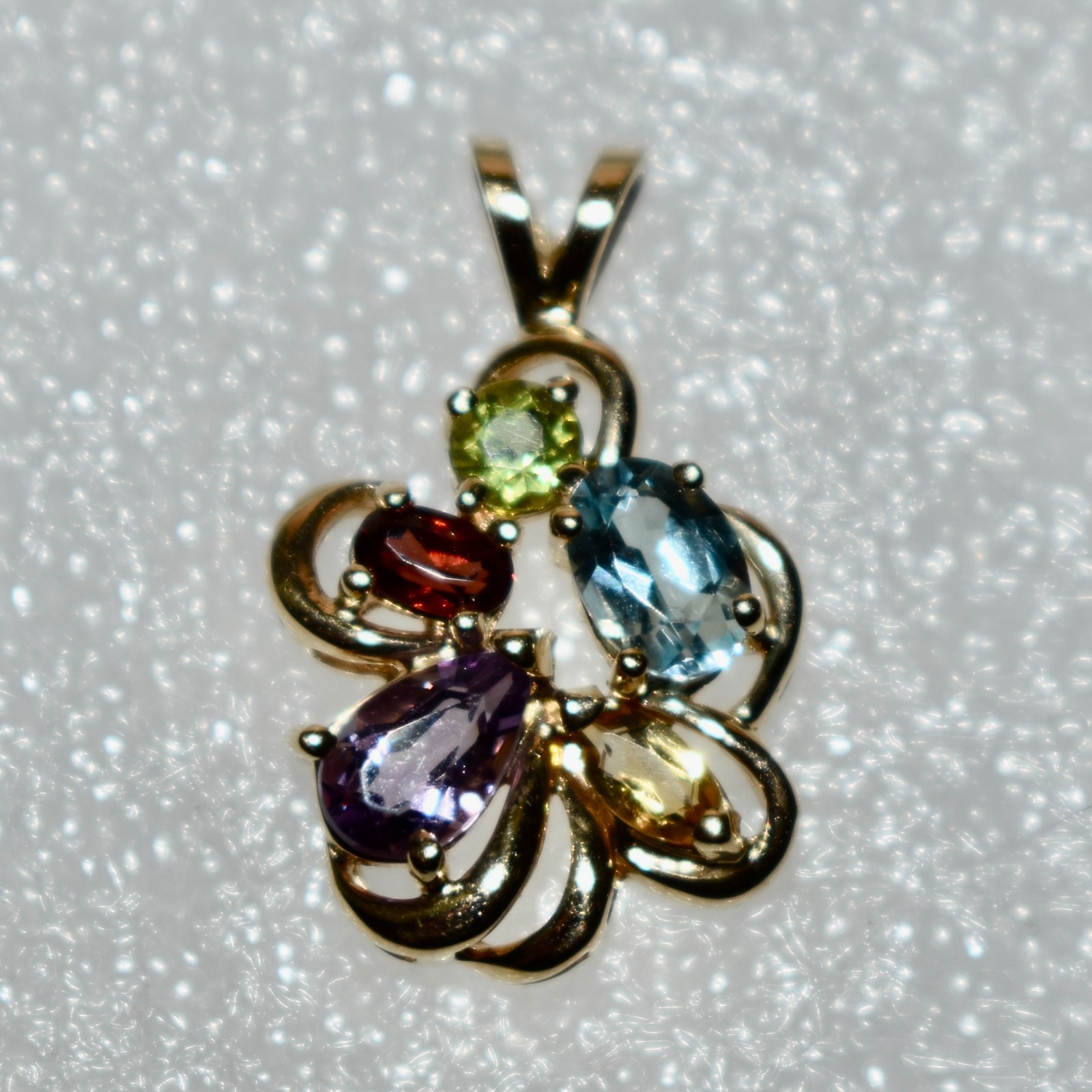 Multi Gemstone 14K Gold Pendant Garnet—Topaz—Citrine—Amethyst—Peridot 3.66 gm