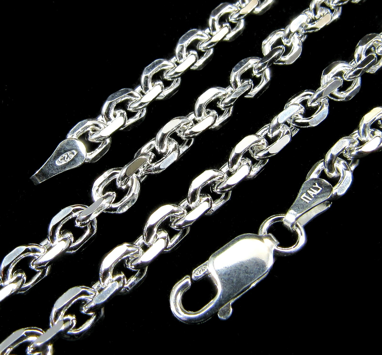 4MM Solid 925 Sterling Silver Italian Anchor Link Cable Chain, Made in Italy