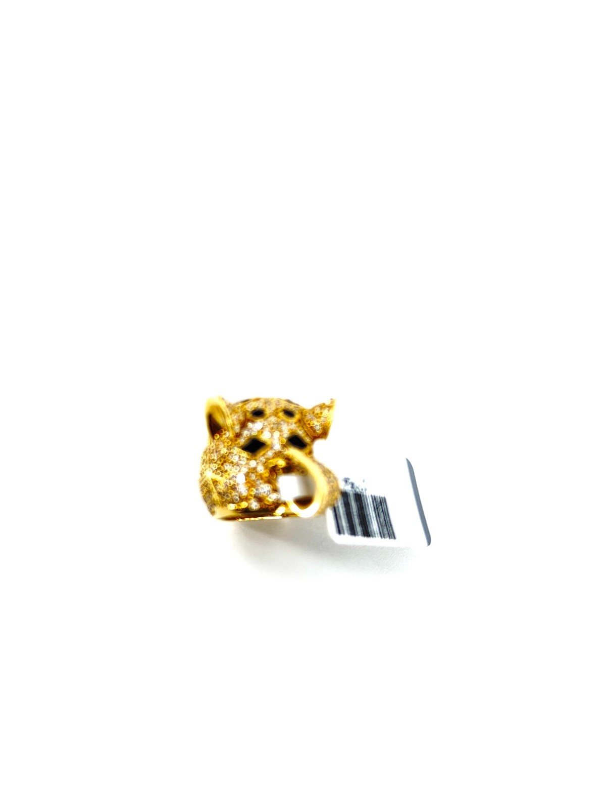 Real 14K Solid Yellow Gold Iced Panther Head Pendant CZ Black Enamel Jaguar