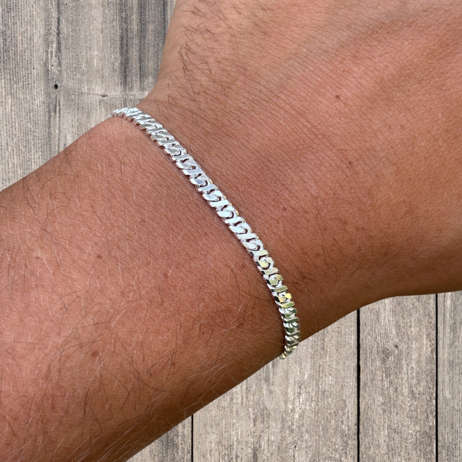 3.5mm Dollar Link Bracelet – Real Solid 925 Sterling Silver MADE IN ITALY