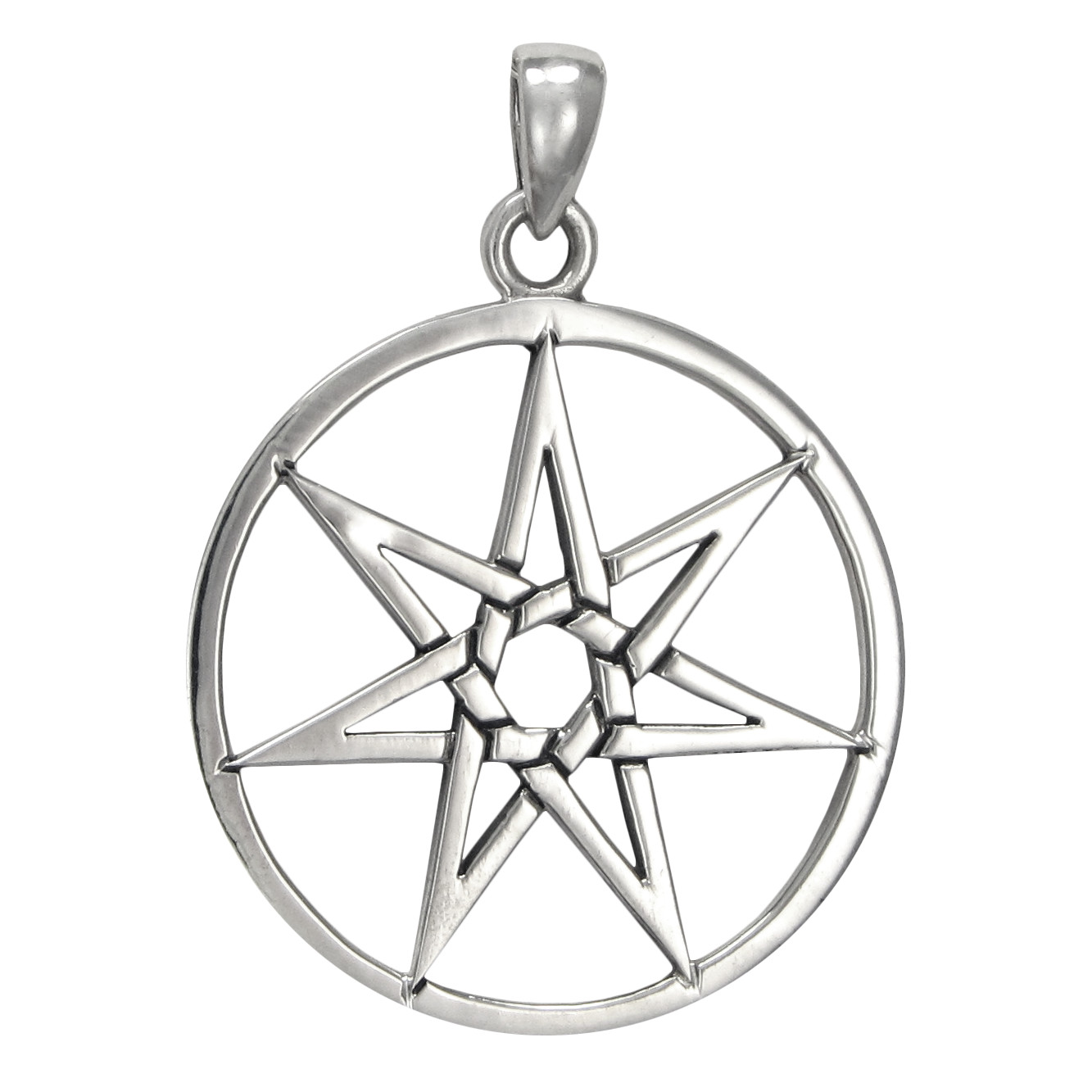 Large Sterling Silver Septagram Wicca Faerie Fairy Seven Point Star Pendant