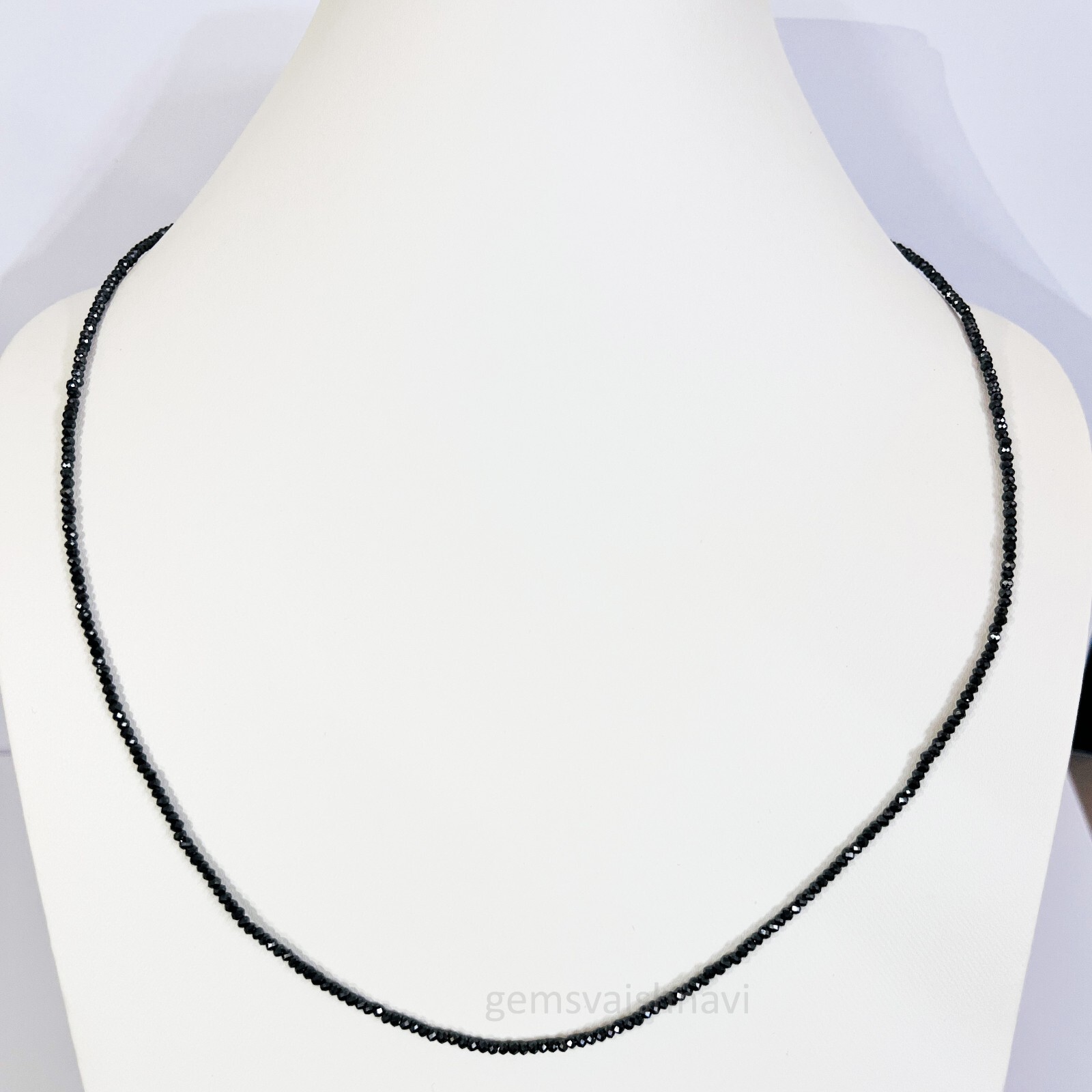 2 mm 18 Inches Black Diamond Round Faceted Beads Necklace AAA Certified ! Ideal
