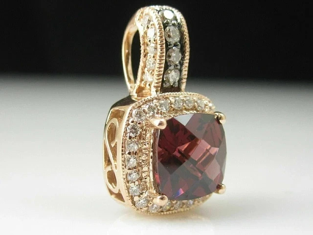 3CT Cushion Lab Created Red Garnet Halo Women’s Pendant 14K Yellow Gold Plated
