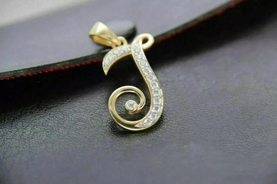 1Ct Round Cut Lab Created Diamond Alphabet Pendant 14K Yellow Gold Finish